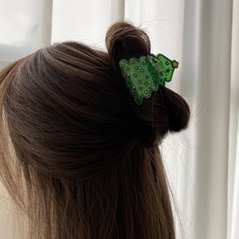 Shiny Cute Green Christmas Tree Hair Claw Clips - Mini Acrylic Hair Barrettes - Unique Xmas Jaw Clips - Hair Accessories for Women & Girls