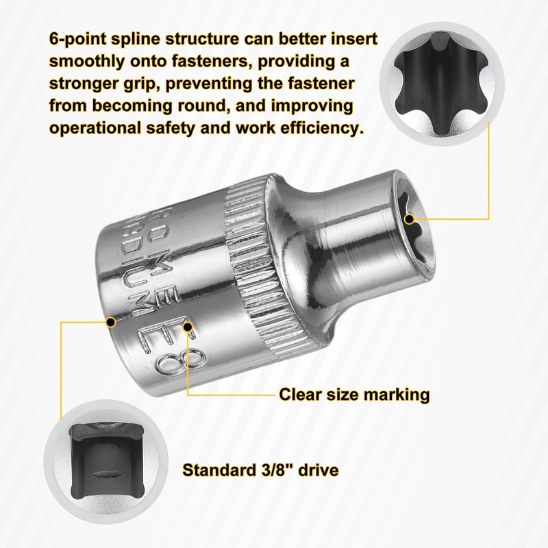 sourcing map 2pcs E-Torx Socket 3/8" Drive E8 External Torx