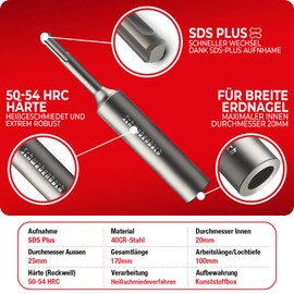 Schwabenbach ® SDS Plus Ground Nail Driver for Inserting Deep Earth 170 x Diameter 25 mm, Inner Diameter 20 mm, Ground Spike