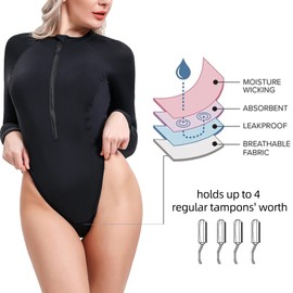 Mordlanka Period Swimwear for Women Teens Long Sleeve Swimsuits Black