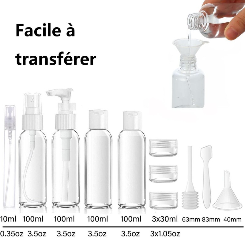 MORICOH Kulturbeutel, transparent, mit Reiseflaschen, 14-teiliges Set (100 ml) und