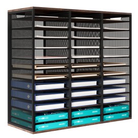 Senhoglb Letter Size Paper Organizer, Metal Literature Organizer, Sturdy Paper Storage Organizer, Desktop Organiser for Storage, Mail Organiser Keep Desktop Clean, 36 Compartments, Retro Brown