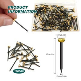Picture Pins Nails, 100pcs Picture Hanging Nails for Wall Pins Brass Head Frame Nail Hook Pin for Hanging Pictures Photo Frame