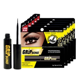 EBIN NEW YORK Grip Bond Eyelash Adhesive (Brush Type, Black/Dries Dark, 0.17 oz) - 5 Pack