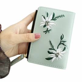 Unbranded Womens Leather Wallet Flower Embroidery Coin Purse Short Zipper Small Bag