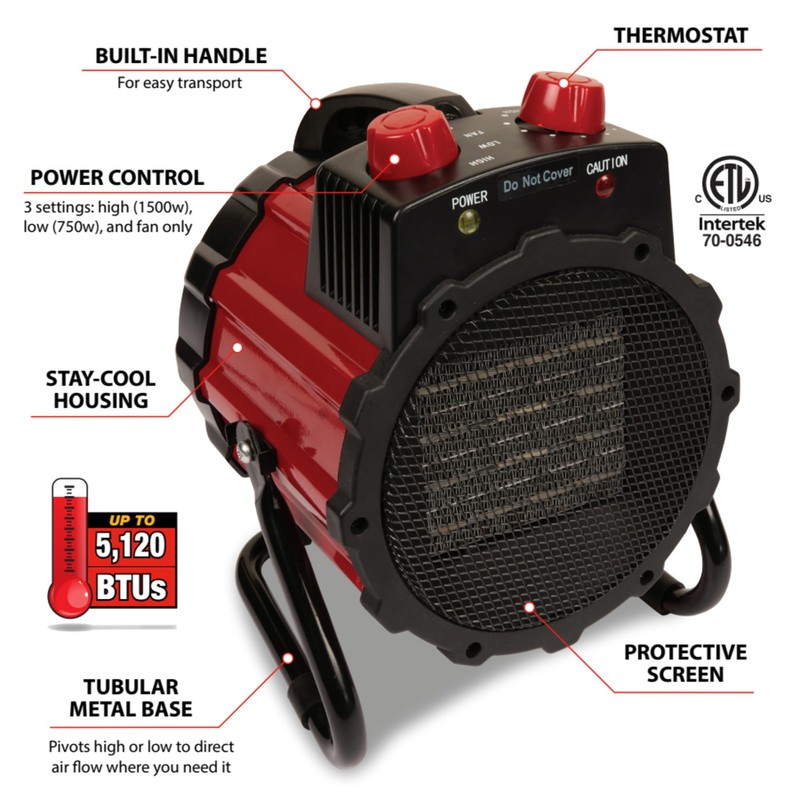 Performance Tool W5010 1500W Ceramic Small Electric Space Heater with