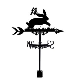 SUPERDANT Weather Vane Running Bunny Weather Vane Rabbit Butterfly Iron Weathercock for Roof Garden Direction Sign Garden Decoration Outdoor Farmhouse Decoration Weather Vane Roof Attachment