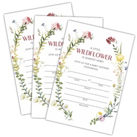 Boho Wildflower Baby Shower Invitation, Fall Wreath Fill-In Invites For Boys & Girls, 25 Invitation Cards With Envelopes, Gender Reveal, Pregnancy Announcement Party Favor And Supply-BSINVITE-07