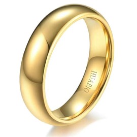 HUARJO 4mm 6mm 8mm 18K Gold Tungsten Carbide Rings for Women Men Domed Polished Steel/Gold/Rose Gold Wedding Band Comfort Fit Size 5-13 (12, 6mm gold)