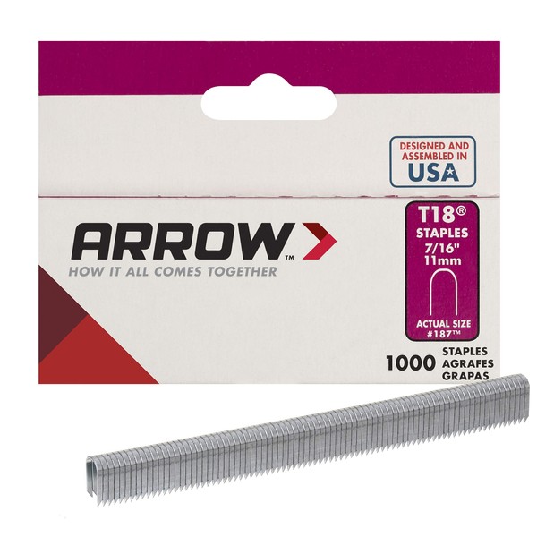 Arrow Fastener 187 Genuine T18 Staples, 1,000-Pack, grey,7/16 Inch
