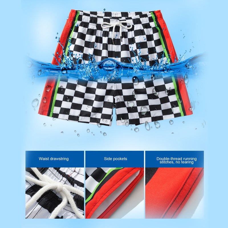 Summer Breathable Beach Shorts Men Black White Plaid Fashionable Casual