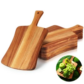 Layhit 6 Pcs Thick Acacia Wood Cutting Board with Handle 14" x 8.7" x 0.6" Wooden Charcuterie Board Carving Board Double Sided Serving Wood Chopping Boards for Meat Cheese Bread Vegetables Fruits