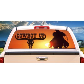 SignMission Cowboy UP Rear Window Graphic Decal Truck Gift View Thru Vinyl Horses