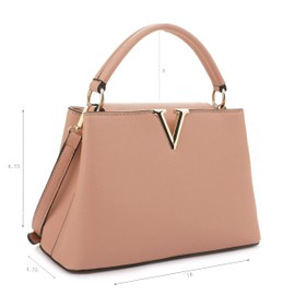 EVVE Women's Small Satchel Bag Classic Top Handle Purses Fashion Crossbody Handbags with Shoulder Strap, Nude