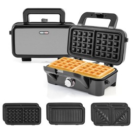 ARLIME 3 in 1 Waffle Maker, 1200W Electric Panini Press Grill w/Non-stick Plates, Indicator Lights, Cool Touch Handle, Sandwich Maker w/ 5-gear Temperature Control for Breakfast Grilled Cheese Steak