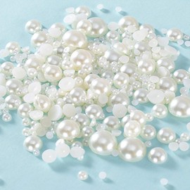 Lifestyle-cat Half Pearl Beads 115pcs 3 Sizes Half Flatback Round Pearl Bead Loose Beads 8mm/10mm/12mm for DIY Crafts (Ivory)
