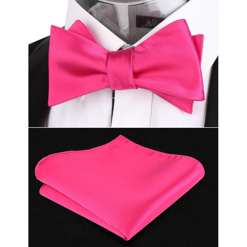 Alizeal Mens 2pcs Solid Self-tied Bow Tie and Pocket Square