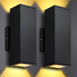 DAKAFUL Outdoor Wall Lights 2 Packs, Integrated LED Square Up Down 12W 2700K Modern Aluminum Light, Waterproof Exterior Lighing Fixtures for Porch Patio Garage