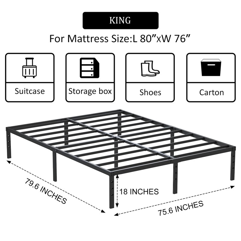 ALDRICH 18 Inch Metal King Size Bed Frame - Black