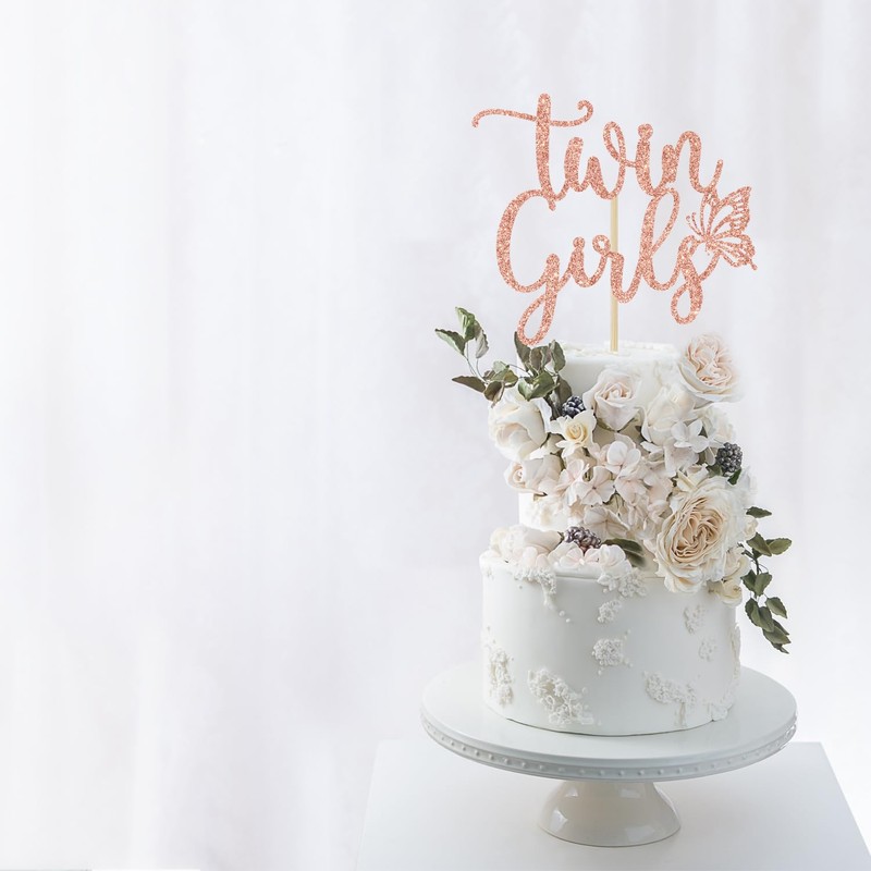 Decoración para tartas de bebé con purpurina en oro rosa,