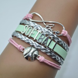 Vikitoriously Softball Bracelet Infinity Love Softball Charm Bracelet Jewelry For Women, Men, Adult Softball Lovers, Fans, Softball Team, Player Themed Jewelry Bulk (Pink Silver and Mint Green)