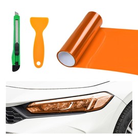 MUQIDA Headlight Vinyl Film Sticker Sheet Roll, 47.2"×11.8" Self-Adhesive Tint Vinyl Film for Car Tail Lights Fog Lights, Air-Release Headlight Tint Wrap Film with Squeegee & Cutter (Orange)