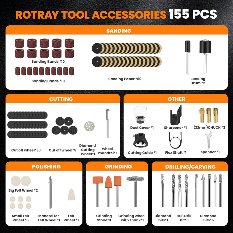 200W Corded Rotary Tool Kit with Fine Speed Control &