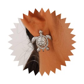 Allereya Boho Sea Turtle Stud Earrings Silver Turtle Earrings Turtle Tortoise Earrings Ocean Tortoise Stud Earrings Jewelry for Women