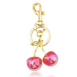 Crizaor Cherry Keychain Bag Charm Sweet Cherry Purse Accessories for Women Gold Pink Bag Charms for Handbags Gift for Mom Sister Daughter Best Friend Birthday Mothers Day Gift Idea