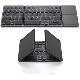 Foldable Bluetooth Keyboard, Wireless Portable Keyboard with Touchpad, Rechargeable Pocket-Sized Folding Travel Keyboard for iOS,Android, Windows Devices -Space Gray