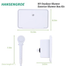 hansengroe RV Exterior Shower Box Outdoor Camper Trailer Shower Kit with 2.5 GPM Showerhead, Shower Faucet and 47'' Hose Wall Box Portable Use for Camper Van Travel Trailer Motorhome and Boat (White)