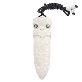 81stgeneration Women's Men's Hand Carved Bone Abalone Tribal Maori Taiaha Spearhead Pendant Necklace