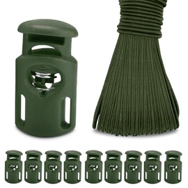10 Meter 3mm Elastic Bungee Shock Cord Stretch String, 25pcs Plastic Cord Locks Spring Toggle Stopper for Drawstring Backpack Shoelaces(Militarygreen)