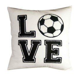 FAVDEC Embroidered Decorative Throw Pillow Cover, Love Soccer Throw Pillow Cover 18 Inches x 18 Inches Cover Only (Love-Soccer)