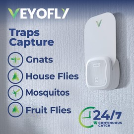 VEYOFLY Fly Trap Indoor, Fruit Fly Traps for Indoors Flying Insect (2 Device + 6 Refills) Gnat Traps for House Indoor, Bug Zapper Indoor, Gnat Killer Catcher & Fruit Fly Killer Light Plug in