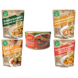 SHEEWAN Thai Food Gift Basket – Curated & Packed by SHEEWAN | Basil Stir-Fry, Fried Chicken Larb, Garlic Pepper, Southern Curry, Fried Mackerel with Chili | 5-Pack Sampler Set