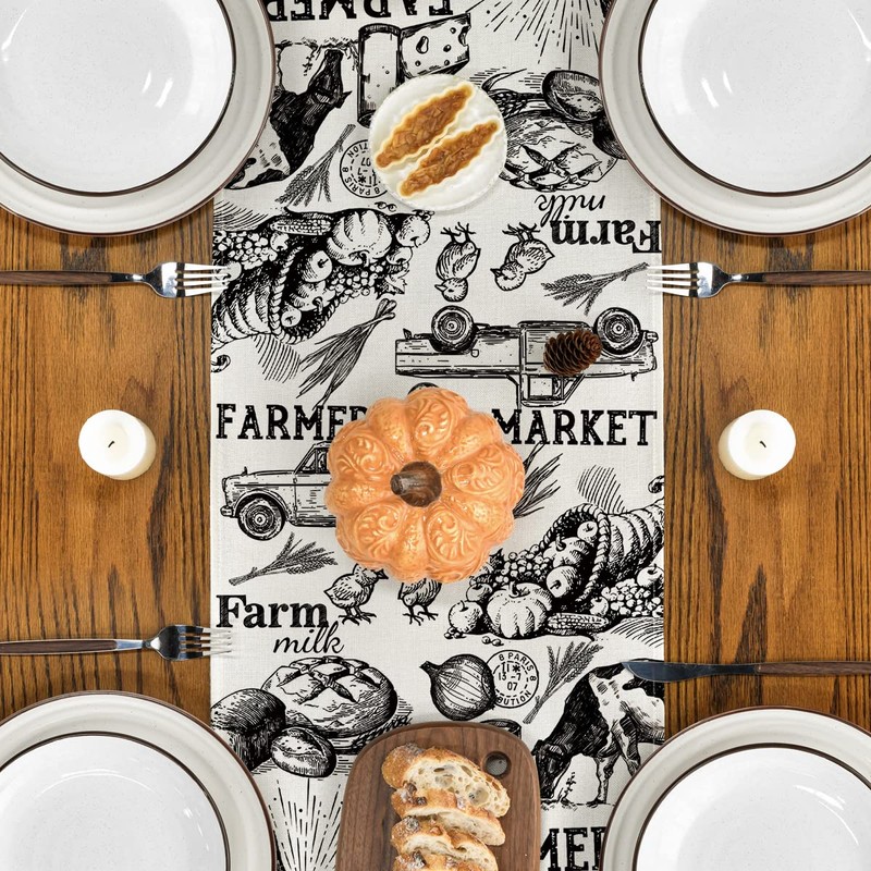 Artoid Mode Tractor Milk Farm Table Runner, Cow House Fall