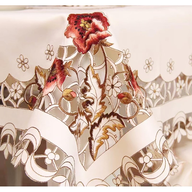 MULBESS Cutwork Round Table Cloth Floral Embroidered Lace Tablecloth Wrinkle