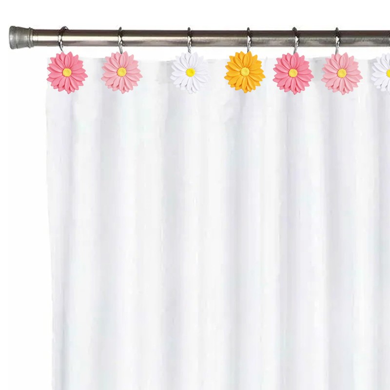 CTOHN 12-Piece Flowers Shower Curtain Hooks, Daisy Floral Stainless Steel