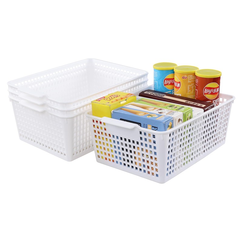 Obstnny 4 Pack Plastic Woven Storage Baskets, White Kitchen Cupboard