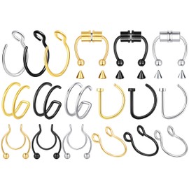 VELCARE 18 Pcs Nose Rings Hoops Fake Nose Ring Piercing for Women Men Double Hoop Nose Ring Magnet Magnetic Septum Nose Rings Piercing Cartilage Earring Fake Septum
