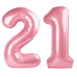 40 Inch Pearlescent Pink Number 21 Balloon Number 21 Balloon 40 Inch, 21th Birthday Party Decorations for Boy or Girl Huge Mylar Anniversary Party Supplies