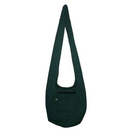 Hippie Bohemian Cross body Shoulder Bag, Slavic Cotton Fabric "Medium" Size ; The Green Garden (AA Duck green)