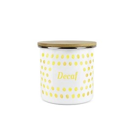 Purely Home Yellow Polka Dots Decaf Storage Canister - Spotty Dotty Yellow And White Metal Enamel Medium Sized Food Storage Container