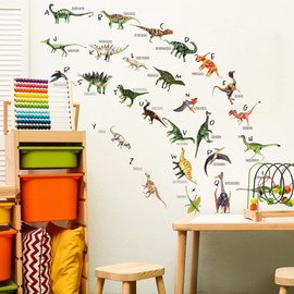 Runtoo Dinosaur Wall Decals Alphabet Wall Stickers for Kids Bedroom Nursery Classroom Boys Girls Wall Decor