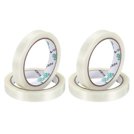 MECCANIXITY 4 Pack Mono Filament Strapping Tape, 0.59 Inch x 22 Yards 5.9 Mil, Transparent Reinforced Fiberglass Tape for Bundling, Heavy Goods Packaging, Sealing Cartons, Fixed Reinforcement