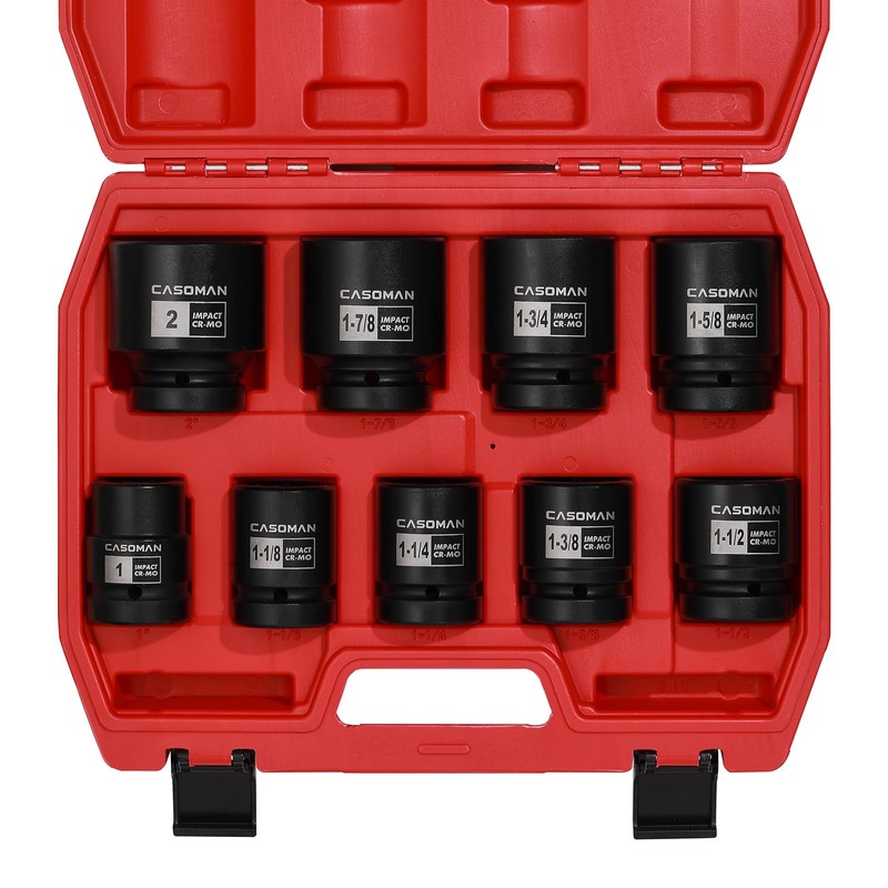 CASOMAN 1-Inch Drive Spindle Axle Nut Impact Socket Set, Shallow,