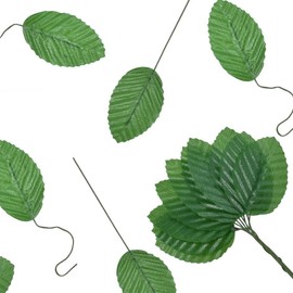 MARRTEUM 50Pcs Artificial Silk Leaf, Fabric Floral Fake Wire Crafts Leaves Faux Flowers for DIY Wedding Corsage Party Home Decoration Banquet and Christmas Hawaiian (Green)