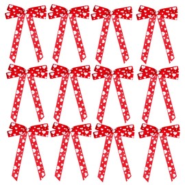 Voeveca 7"x12" Red Valentine Bow with White Heart Decor - Ideal for Valentine's Day, Weddings & More Occasions (12, 7 * 12)