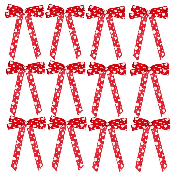 Voeveca 7"x12" Red Valentine Bow with White Heart Decor -